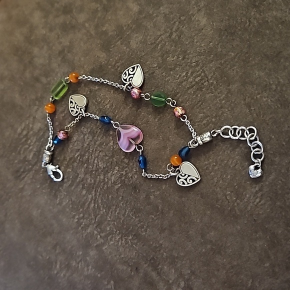 BRIGHTON Deco Bright Glass Beaded Heart Charm Double Chain Bracelet - Picture 6 of 7